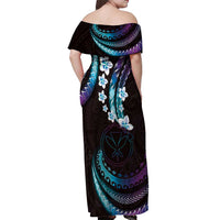 Hawaii Map Kanaka Maoli Off Shoulder Maxi Dress Fantastic Frangipani Amethyst Gradient