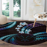 Hawaii Map Kanaka Maoli Round Carpet Fantastic Frangipani Amethyst Gradient