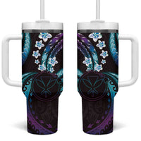 Hawaii Map Kanaka Maoli Tumbler With Handle Fantastic Frangipani Amethyst Gradient