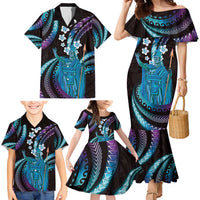 Hawaii King Kamehameha Family Matching Mermaid Dress and Hawaiian Shirt Fantastic Plumeria Amethyst Gradient