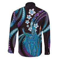 Hawaii King Kamehameha Family Matching Off Shoulder Maxi Dress and Hawaiian Shirt Fantastic Plumeria Amethyst Gradient
