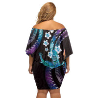 Hawaii King Kamehameha Family Matching Off Shoulder Short Dress and Hawaiian Shirt Fantastic Plumeria Amethyst Gradient