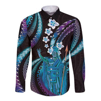Hawaii King Kamehameha Long Sleeve Button Shirt Fantastic Plumeria Amethyst Gradient