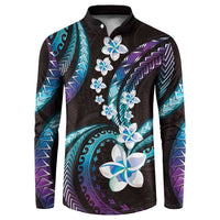 Hawaii Plumeria Button Sweatshirt Amethyst Gradient Polynesian Pattern