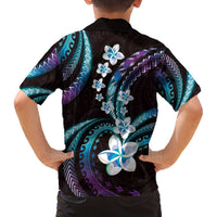 Hawaii Plumeria Family Matching Off The Shoulder Long Sleeve Dress and Hawaiian Shirt Amethyst Gradient Polynesian Pattern