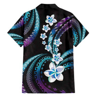 Hawaii Plumeria Family Matching Off The Shoulder Long Sleeve Dress and Hawaiian Shirt Amethyst Gradient Polynesian Pattern