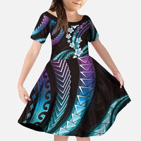 Hawaii Plumeria Family Matching Short Sleeve Bodycon Dress and Hawaiian Shirt Amethyst Gradient Polynesian Pattern