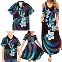 Hawaii Plumeria Family Matching Summer Maxi Dress and Hawaiian Shirt Amethyst Gradient Polynesian Pattern