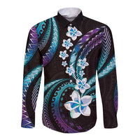 Hawaii Plumeria Long Sleeve Button Shirt Amethyst Gradient Polynesian Pattern