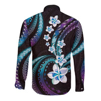 Hawaii Plumeria Long Sleeve Button Shirt Amethyst Gradient Polynesian Pattern