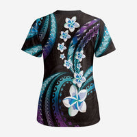 Hawaii Plumeria Scrub Top Amethyst Gradient Polynesian Pattern - Polynesian Pride