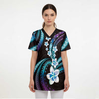 Hawaii Plumeria Scrub Top Amethyst Gradient Polynesian Pattern - Polynesian Pride