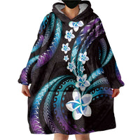 Hawaii Plumeria Wearable Blanket Hoodie Amethyst Gradient Polynesian Pattern