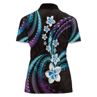 Hawaii Plumeria Women Polo Shirt Amethyst Gradient Polynesian Pattern