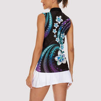 Hawaii Plumeria Women Sleeveless Polo Shirt Amethyst Gradient Polynesian Pattern