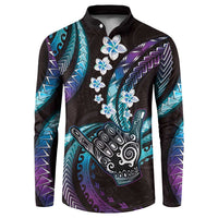 Hawaii Shaka Sign Button Sweatshirt Fantastic Frangipani Amethyst Gradient