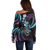 Hawaii Shaka Sign Off Shoulder Sweater Fantastic Frangipani Amethyst Gradient