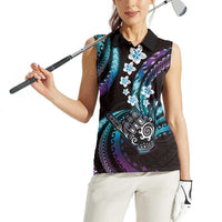 Hawaii Shaka Sign Women Sleeveless Polo Shirt Fantastic Frangipani Amethyst Gradient