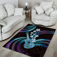 Hawaiian Ukulele Area Rug Amethyst Gradient Fantastic Plumeria