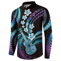 Hawaiian Ukulele Button Sweatshirt Amethyst Gradient Fantastic Plumeria