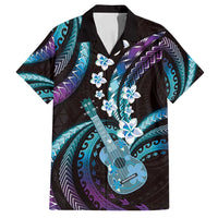 Hawaiian Ukulele Family Matching Off Shoulder Maxi Dress and Hawaiian Shirt Amethyst Gradient Fantastic Plumeria