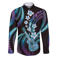 Hawaiian Ukulele Family Matching Off Shoulder Maxi Dress and Hawaiian Shirt Amethyst Gradient Fantastic Plumeria