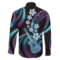 Hawaiian Ukulele Family Matching Off Shoulder Short Dress and Hawaiian Shirt Amethyst Gradient Fantastic Plumeria