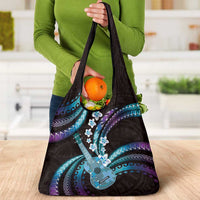 Hawaiian Ukulele Grocery Bag Amethyst Gradient Fantastic Plumeria