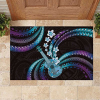 Hawaiian Ukulele Rubber Doormat Amethyst Gradient Fantastic Plumeria