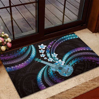 Hawaiian Ukulele Rubber Doormat Amethyst Gradient Fantastic Plumeria