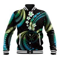 Hawaii Map Kanaka Maoli Baseball Jacket Fantastic Frangipani Chartreuse Cyan