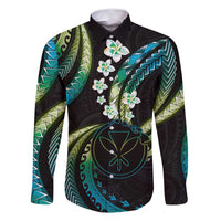 Hawaii Map Kanaka Maoli Family Matching Off Shoulder Maxi Dress and Hawaiian Shirt Fantastic Frangipani Chartreuse Cyan