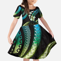 Hawaii Map Kanaka Maoli Family Matching Summer Maxi Dress and Hawaiian Shirt Fantastic Frangipani Chartreuse Cyan