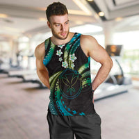 Hawaii Map Kanaka Maoli Men Tank Top Fantastic Frangipani Chartreuse Cyan