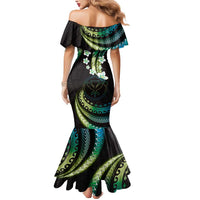 Hawaii Map Kanaka Maoli Mermaid Dress Fantastic Frangipani Chartreuse Cyan