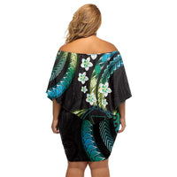 Hawaii Map Kanaka Maoli Off Shoulder Short Dress Fantastic Frangipani Chartreuse Cyan LT01 - Polynesian Pride