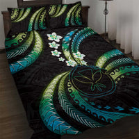 Hawaii Map Kanaka Maoli Quilt Bed Set Fantastic Frangipani Chartreuse Cyan