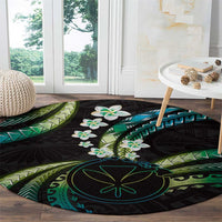 Hawaii Map Kanaka Maoli Round Carpet Fantastic Frangipani Chartreuse Cyan