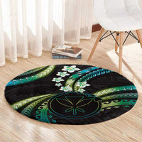 Hawaii Map Kanaka Maoli Round Carpet Fantastic Frangipani Chartreuse Cyan