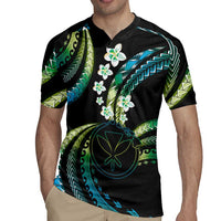 Hawaii Map Kanaka Maoli Rugby Jersey Fantastic Frangipani Chartreuse Cyan