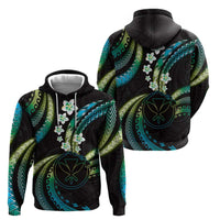 Hawaii Map Kanaka Maoli Zip Hoodie Fantastic Frangipani Chartreuse Cyan