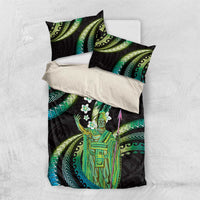 Hawaii King Kamehameha Bedding Set Fantastic Plumeria Chartreuse Cyan