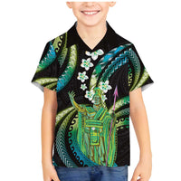 Hawaii King Kamehameha Family Matching Mermaid Dress and Hawaiian Shirt Fantastic Plumeria Chartreuse Cyan