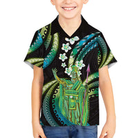 Hawaii King Kamehameha Family Matching Off Shoulder Maxi Dress and Hawaiian Shirt Fantastic Plumeria Chartreuse Cyan