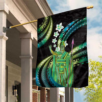Hawaii King Kamehameha Garden Flag Fantastic Plumeria Chartreuse Cyan