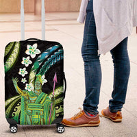 Hawaii King Kamehameha Luggage Cover Fantastic Plumeria Chartreuse Cyan