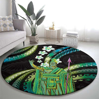 Hawaii King Kamehameha Round Carpet Fantastic Plumeria Chartreuse Cyan