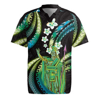 Hawaii King Kamehameha Rugby Jersey Fantastic Plumeria Chartreuse Cyan
