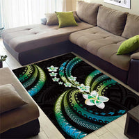 Hawaii Plumeria Area Rug Chartreuse Cyan Polynesian Pattern
