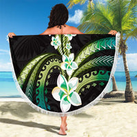 Hawaii Plumeria Beach Blanket Chartreuse Cyan Polynesian Pattern